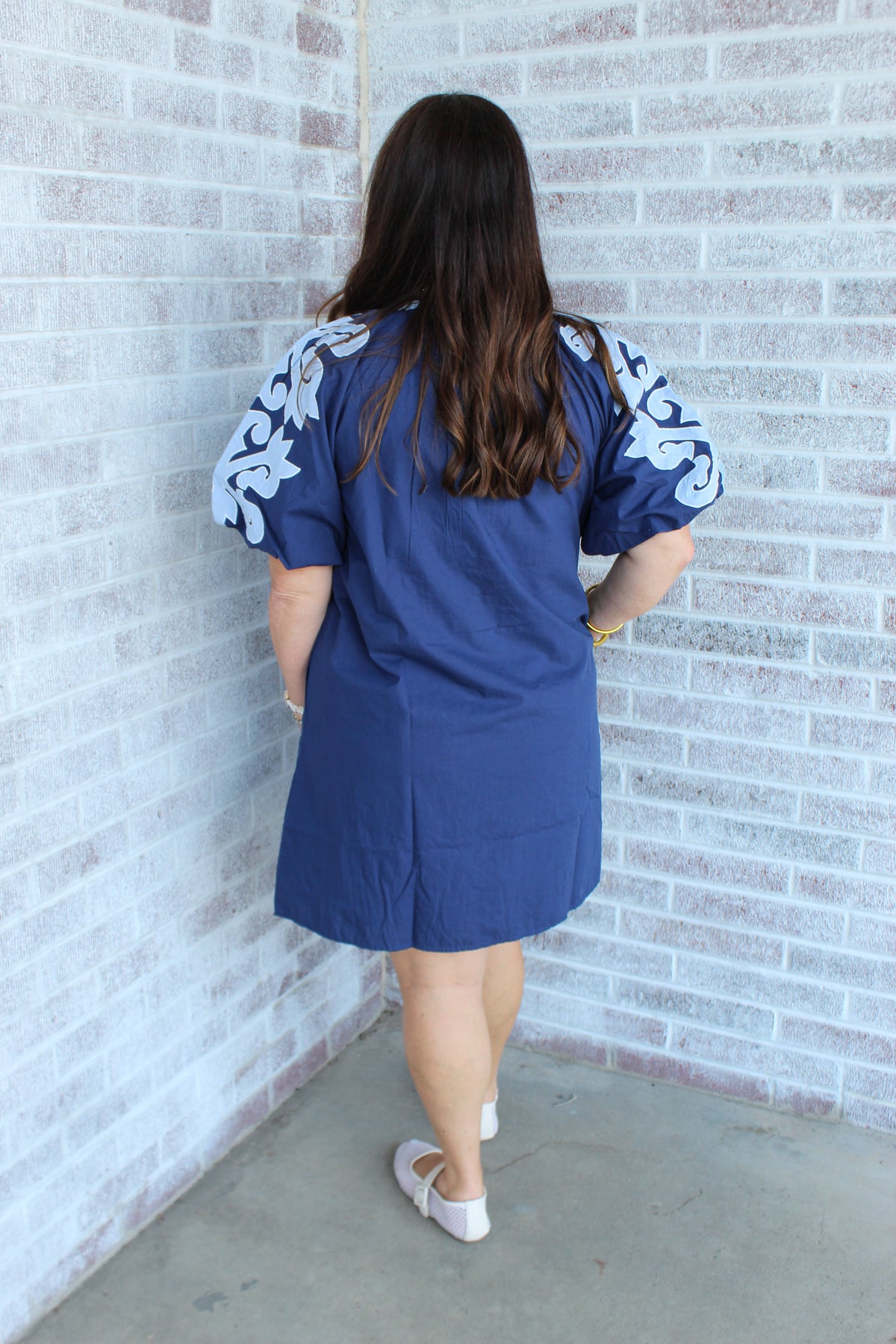Flower Garden Puff Sleeve Embroidery Button Dress