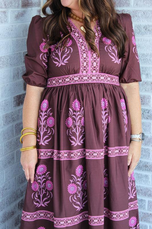 Flawless Floral Border Print Midi Dress