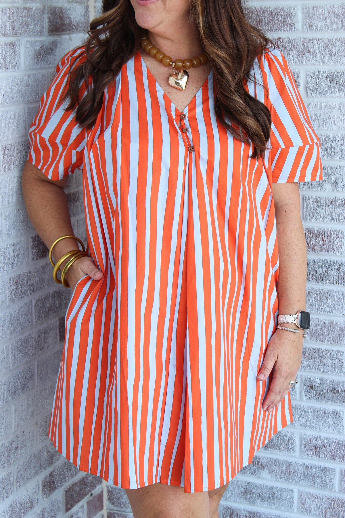 Wild Darling V-Neck Button Front Multi Colored Dress